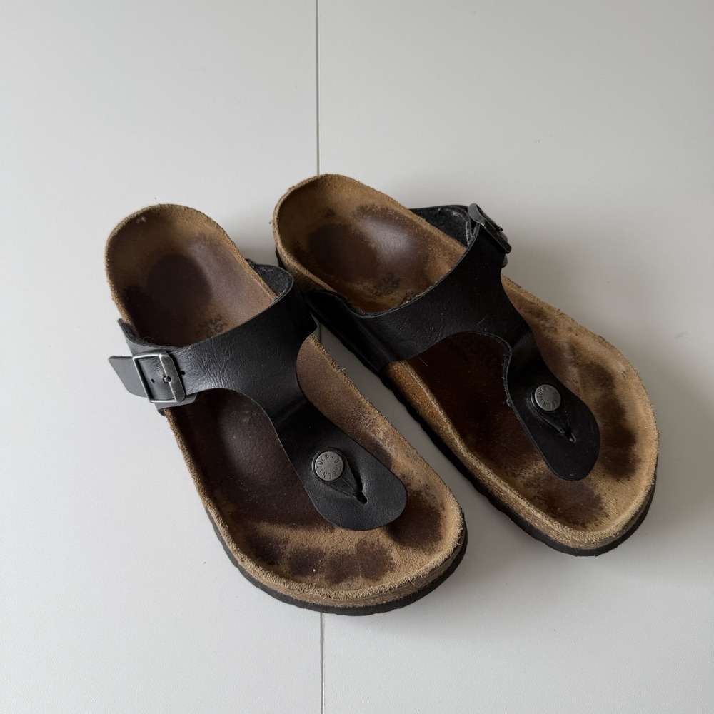 Birkenstock‎ Gizeh Birko-Flor Thong Sandal Black Leather EU 36 US 5/5.5